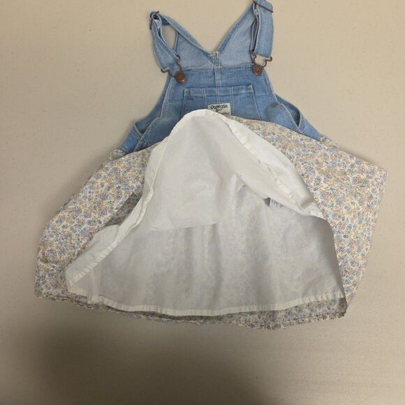 Oshkosh Flower Denim Overalls Dress Girls Toddler 4T Vest back Summer Country - Picture 6 of 7